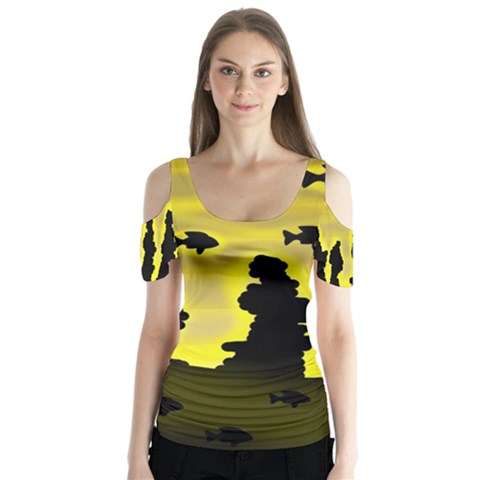 Khazar s Dream  Butterfly Sleeve Cutout Tee  by Valentinaart