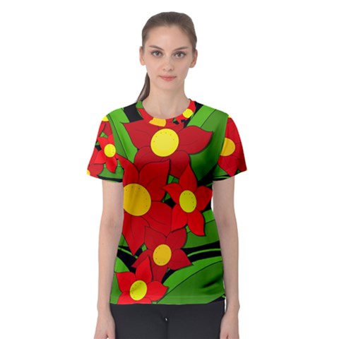 Red Flowers Women s Sport Mesh Tee by Valentinaart