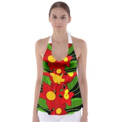 Red Flowers Babydoll Tankini Top by Valentinaart