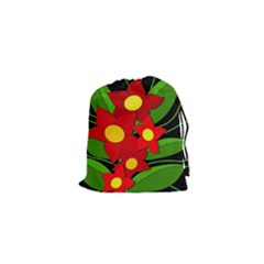 Red Flowers Drawstring Pouches (xs) 