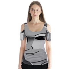 Lady - Gray Butterfly Sleeve Cutout Tee 