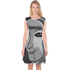 Lady - Gray Capsleeve Midi Dress