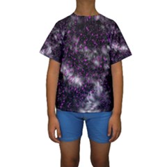 Black, Pink And Purple Splatter Pattern Kid s Short Sleeve Swimwear