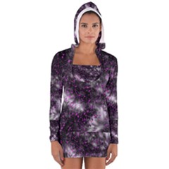 Black, Pink And Purple Splatter Pattern Women s Long Sleeve Hooded T-shirt