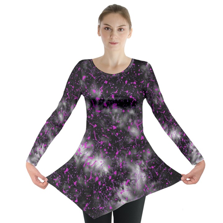 Black, Pink And Purple Splatter Pattern Long Sleeve Tunic 