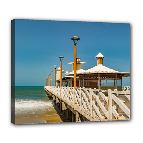 Breakwater Walkway At Fortaleza Beach Deluxe Canvas 24  X 20   by dflcprints