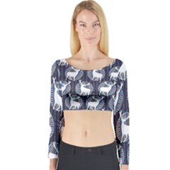 Geometric Deer Retro Pattern Long Sleeve Crop Top (tight Fit)