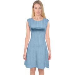 Blue Artex Capsleeve Midi Dress