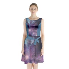 Blue Galaxy Sleeveless Chiffon Waist Tie Dress