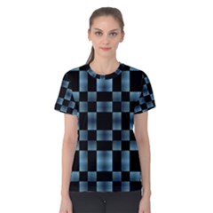 Black And Blue Checkboard Print Women s Cotton Tee