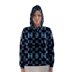 Black And Blue Checkboard Print Hooded Wind Breaker (women)