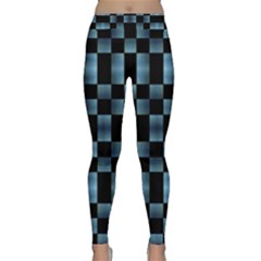 Black And Blue Checkboard Print Yoga Leggings  by dflcprintsclothing