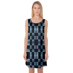 Black And Blue Checkboard Print Sleeveless Satin Nightdress