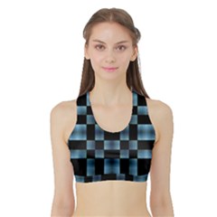 Black And Blue Checkboard Print Sports Bra With Border by dflcprintsclothing