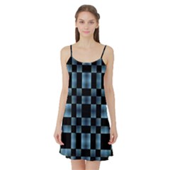 Black And Blue Checkboard Print Satin Night Slip