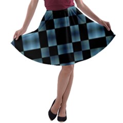 Black And Blue Checkboard Print A-line Skater Skirt