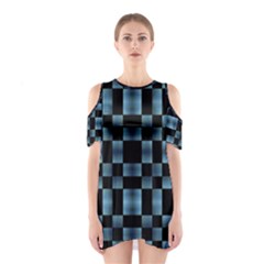 Black And Blue Checkboard Print Cutout Shoulder Dress