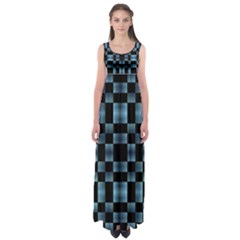 Black And Blue Checkboard Print Empire Waist Maxi Dress