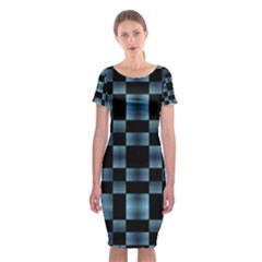 Black And Blue Checkboard Print Classic Short Sleeve Midi Dress by dflcprintsclothing