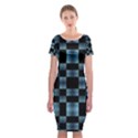 Black and Blue Checkboard Print Classic Short Sleeve Midi Dress View1