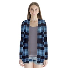 Black And Blue Checkboard Print Drape Collar Cardigan by dflcprintsclothing