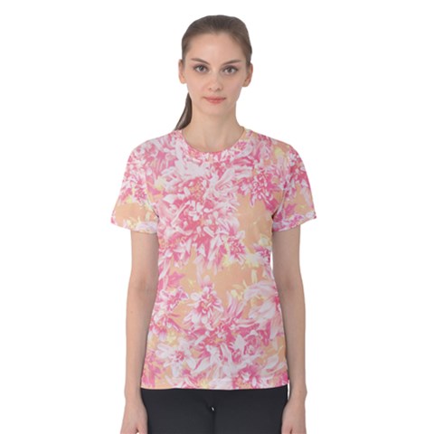 Pink And Yellow Floral Mum Women s Cotton Tee by LisaGuenDesign