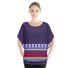 Purple Retro Geometric Pattern Batwing Chiffon Blouse