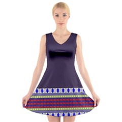 Purple Retro Geometric Pattern V-neck Sleeveless Dress