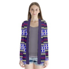 Colorful Retro Geometric Pattern Drape Collar Cardigan