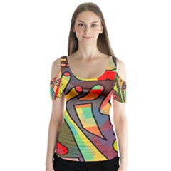 Colorful Dream Butterfly Sleeve Cutout Tee 