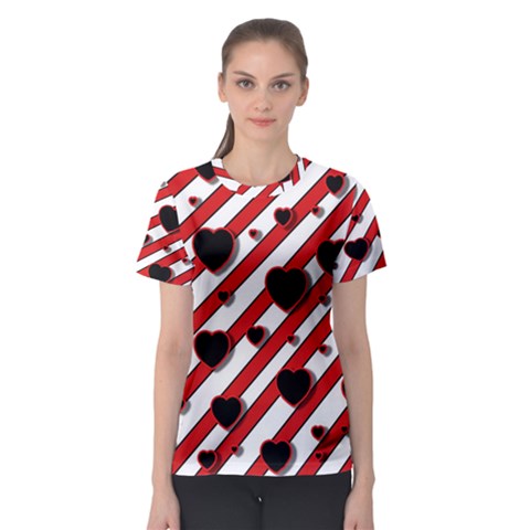 Black And Red Harts Women s Sport Mesh Tee by Valentinaart