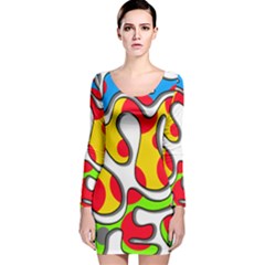 Colorful Graffiti Long Sleeve Velvet Bodycon Dress