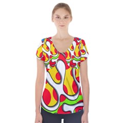 Colorful Graffiti Short Sleeve Front Detail Top