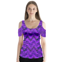 Purple Wavey Squiggles Butterfly Sleeve Cutout Tee 