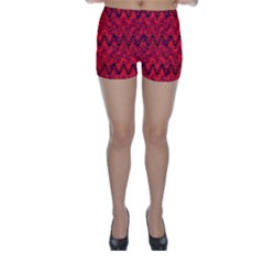 Red Wavey Squiggles Skinny Shorts by BrightVibesDesign