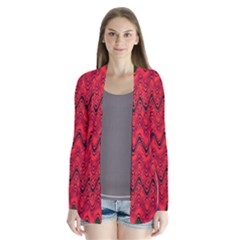 Red Wavey Squiggles Drape Collar Cardigan by BrightVibesDesign