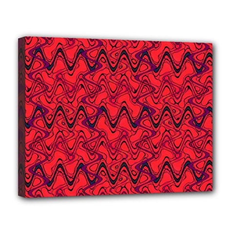 Red Wavey Squiggles Canvas 14  X 11  by BrightVibesDesign