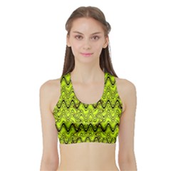 Yellow Wavey Squiggles Sports Bra With Border by BrightVibesDesign