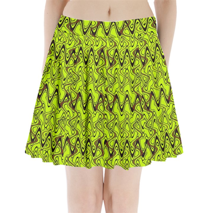 Yellow Wavey Squiggles Pleated Mini Skirt