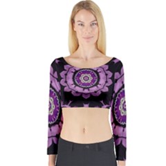 Decorative Leaf On Paper Mandala Long Sleeve Crop Top by pepitasart