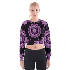 Decorative Leaf On Paper Mandala Women s Cropped Sweatshirt