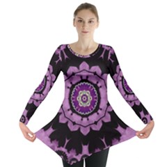 Decorative Leaf On Paper Mandala Long Sleeve Tunic 