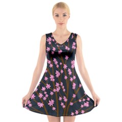 Japanese Tree  V-neck Sleeveless Skater Dress