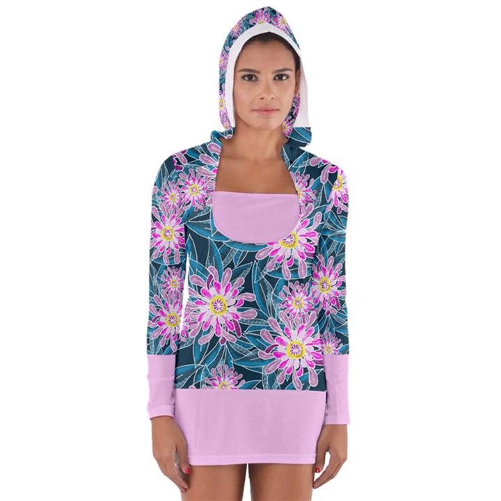 Whimsical Garden Women s Long Sleeve Hooded T-shirt