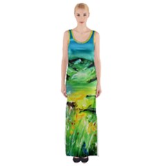 Abstract Landscape Maxi Thigh Split Dress