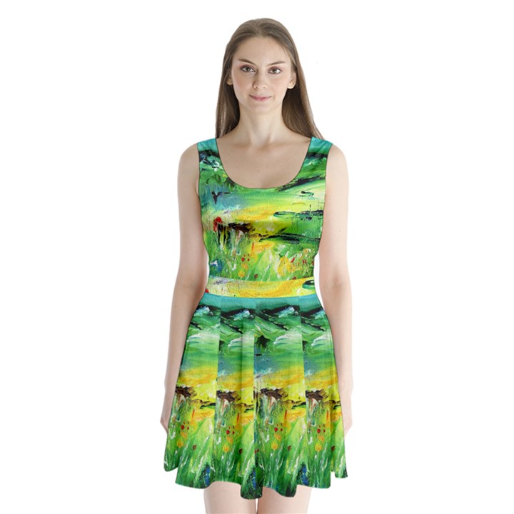 Abstract Landscape Split Back Mini Dress 