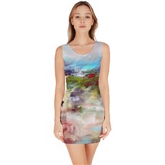 Red Abstract Landscape Sleeveless Bodycon Dress by artistpixi