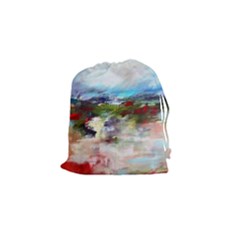 Red Abstract Landscape Drawstring Pouches (small)  by artistpixi