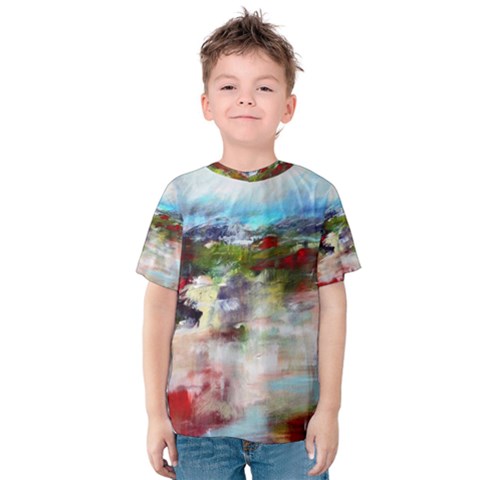 Red Abstract Landscape Kid s Cotton Tee by artistpixi