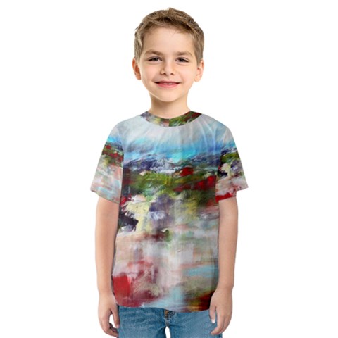 Red Abstract Landscape Kid s Sport Mesh Tee by artistpixi